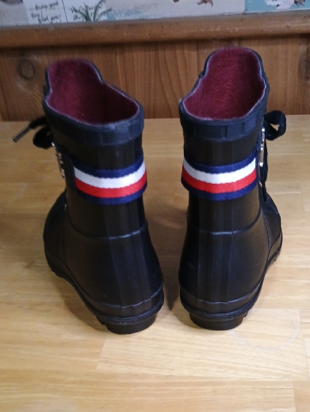 Tommy Hilfiger Black Lace-Up Mid-Calf Rain Boots with Flag Stripe - Picture 8 of 8